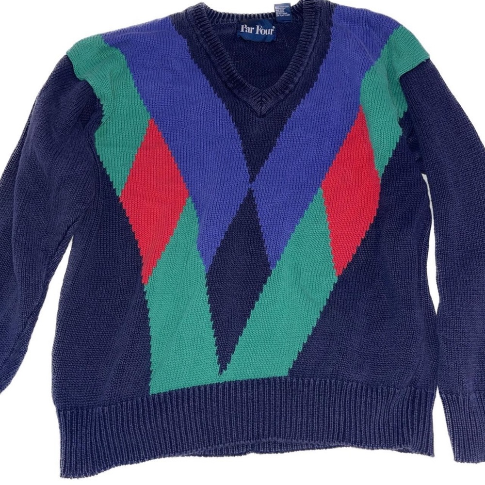 vibrant 80s argyle dad sweater